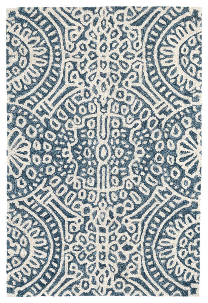Dash & Albert Temple Ink Hand Micro Hooked Wool Rug, Blue, 2' x 3'
