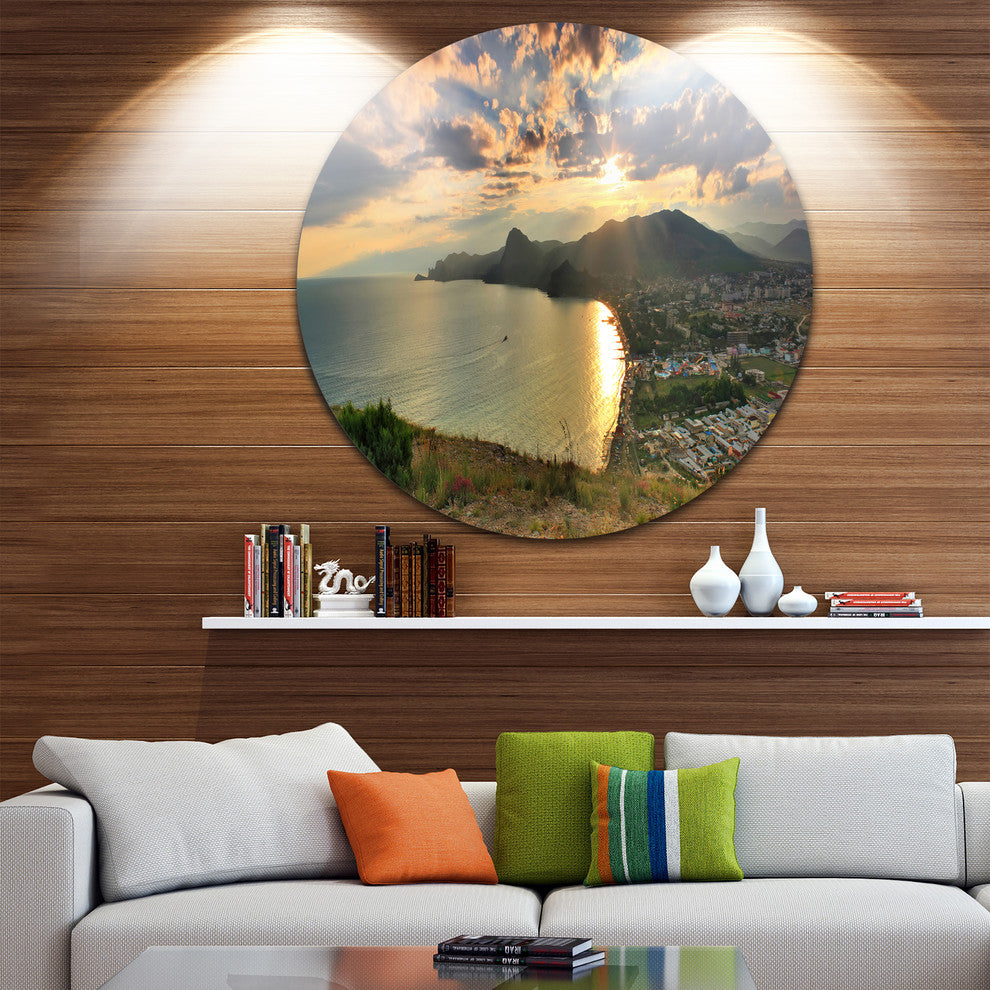 Seashore From Top Of The Hill, Seascape Round Metal Wall Art, 23"