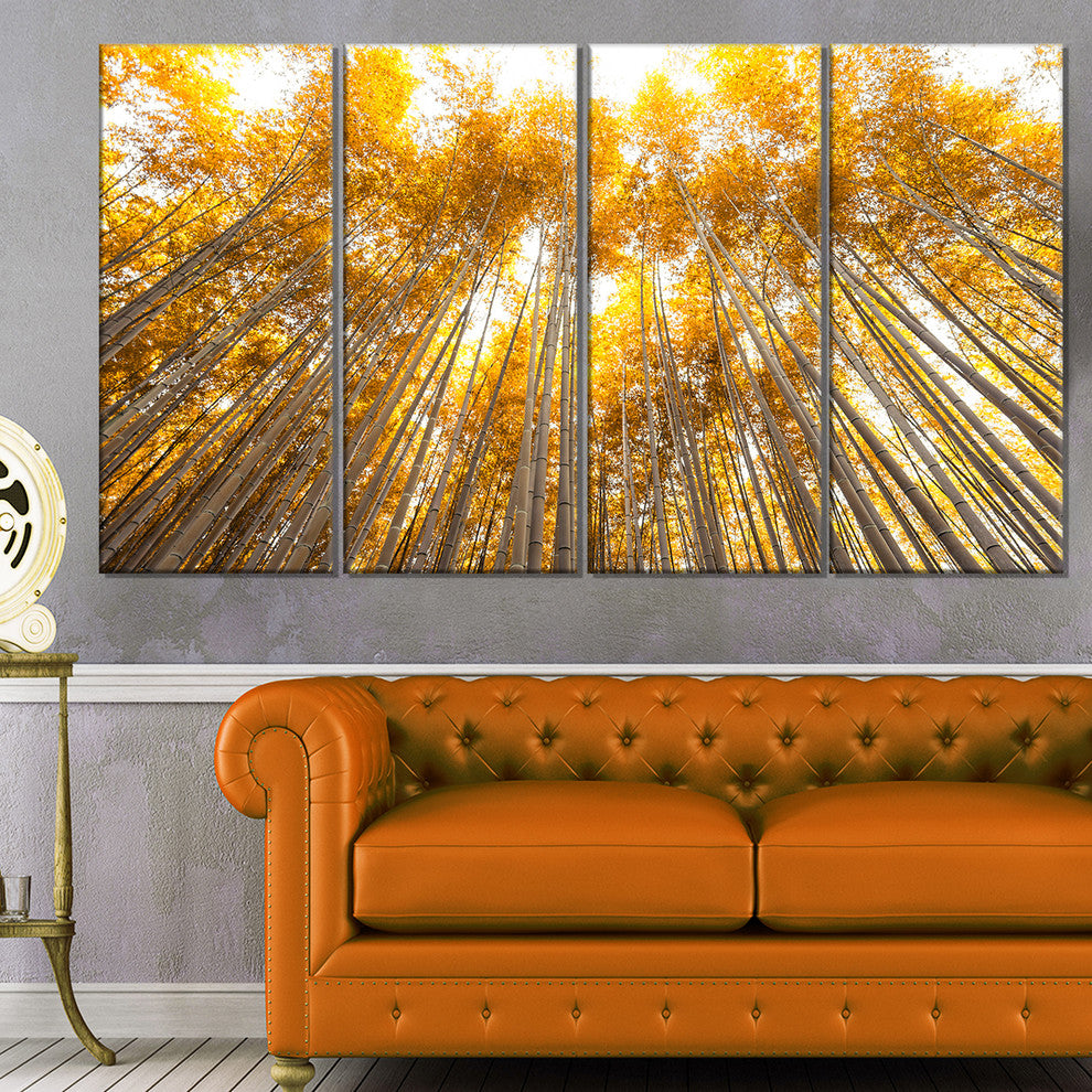 "Autumn Bamboo Grove in Yellow" Oversized Forest Wall Art, 4 Panels, 48"x28"