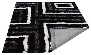 Hand Tufted Shag Polyester Area Rug Geometric Black Beige, 8'x8' Square