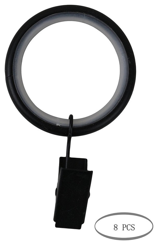 Curtain Rings With Clips, 1.5", Black, Set of 32