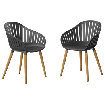 Amazonia Tennet Modern Wood Patio Dining Chairs, Set of 2, Black, Teak