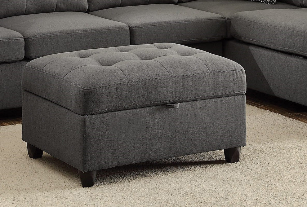 Tufted Fabric Upholstered Storage Ottoman, Gray