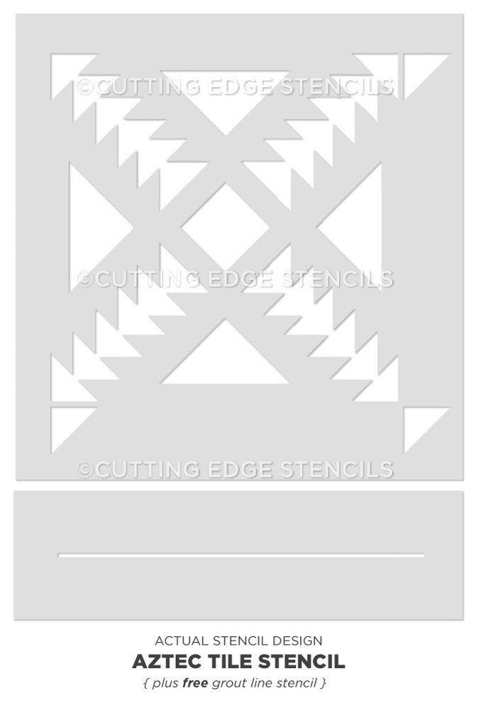 Aztec Tile Stencil - DIY Geometric Tile Stencils - Faux Cement Tiles, Medium