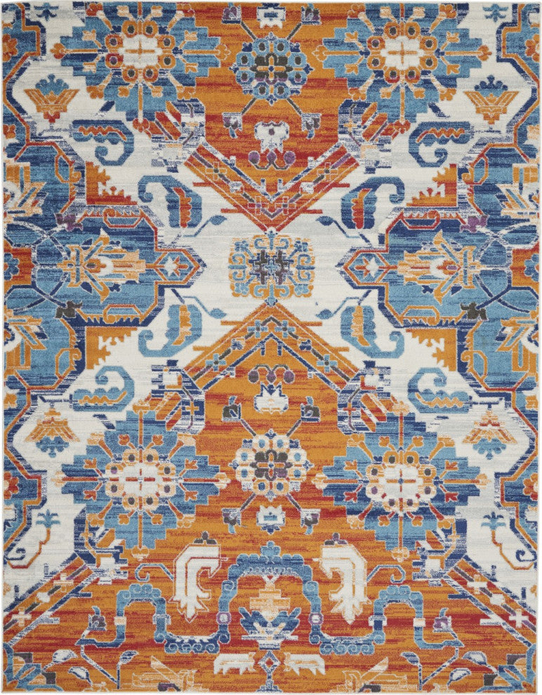 8" x 10" Ivory and Gold Floral Motif Area Rug