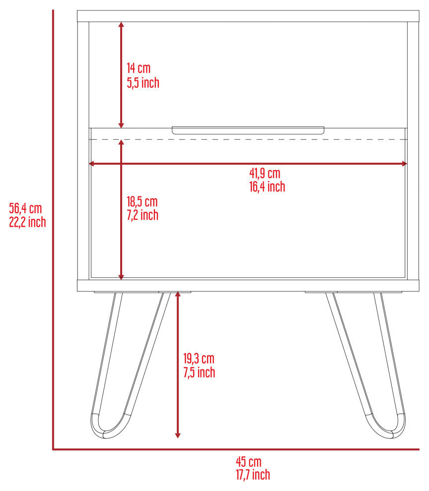 Vienna Modern Bedroom Nightstand with Cabinet and Hairpin Legs, White