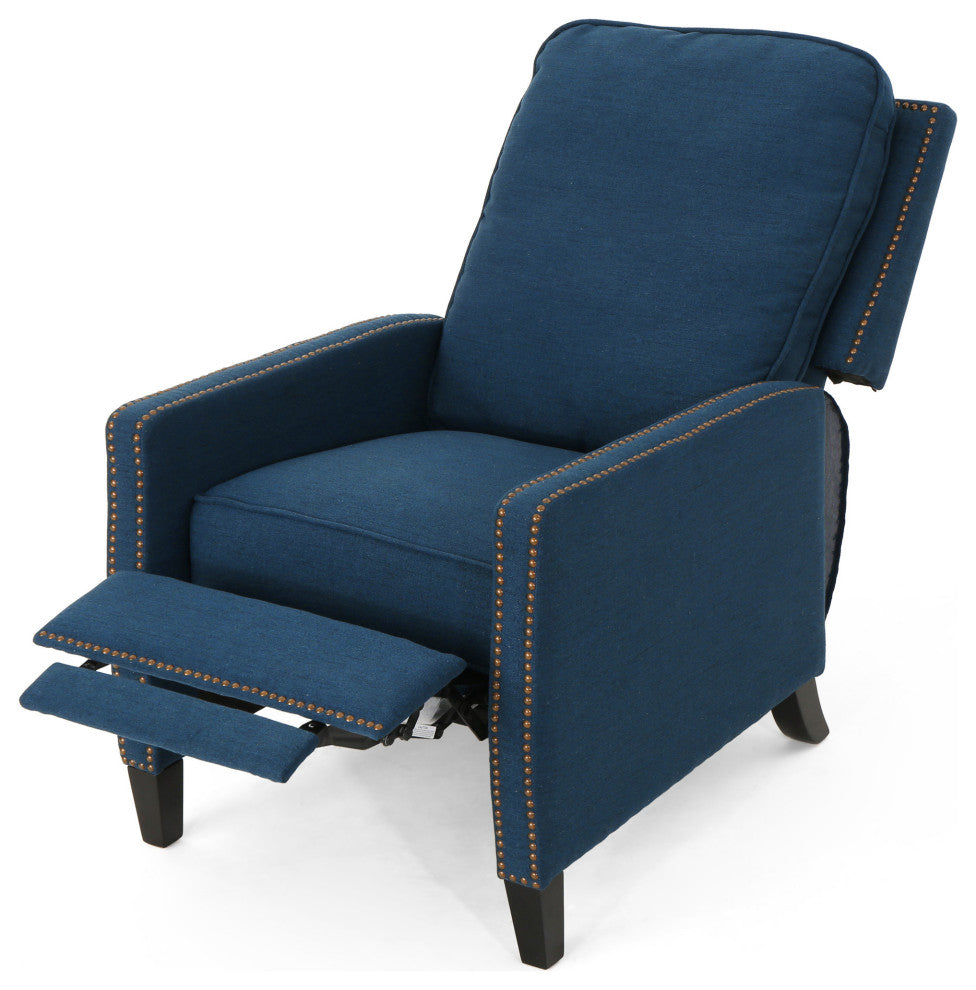 GDF Studio Armstrong Traditional Fabric Recliner, Navy Blue/Dark Brown