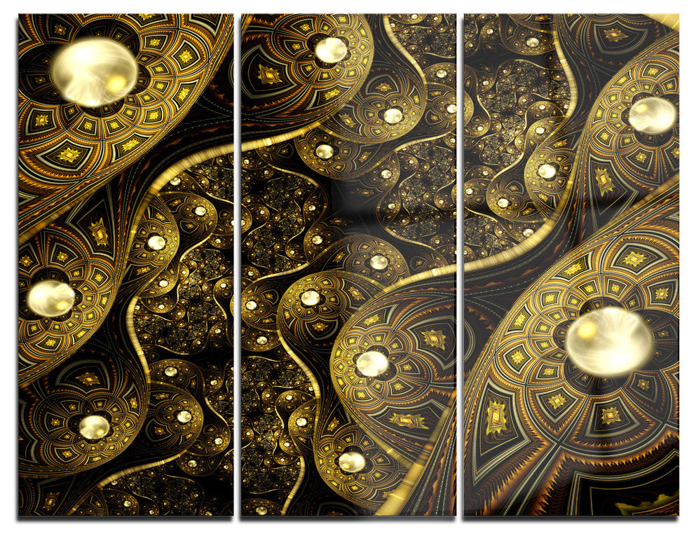 "Brown Metallic Fabric Pattern" Digital Metal Wall Art, 3 Panels, 36"x28"