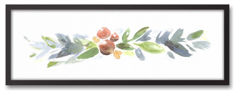 Watercolor Christmas Garland 12x36 Black Framed Canvas