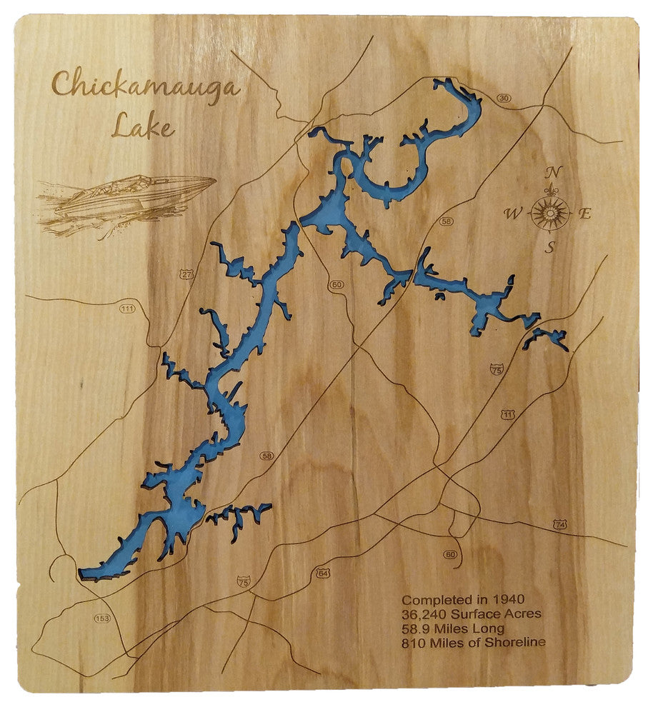 Chickamauga Lake, Tennessee-Wood Lake Map, Small Standout