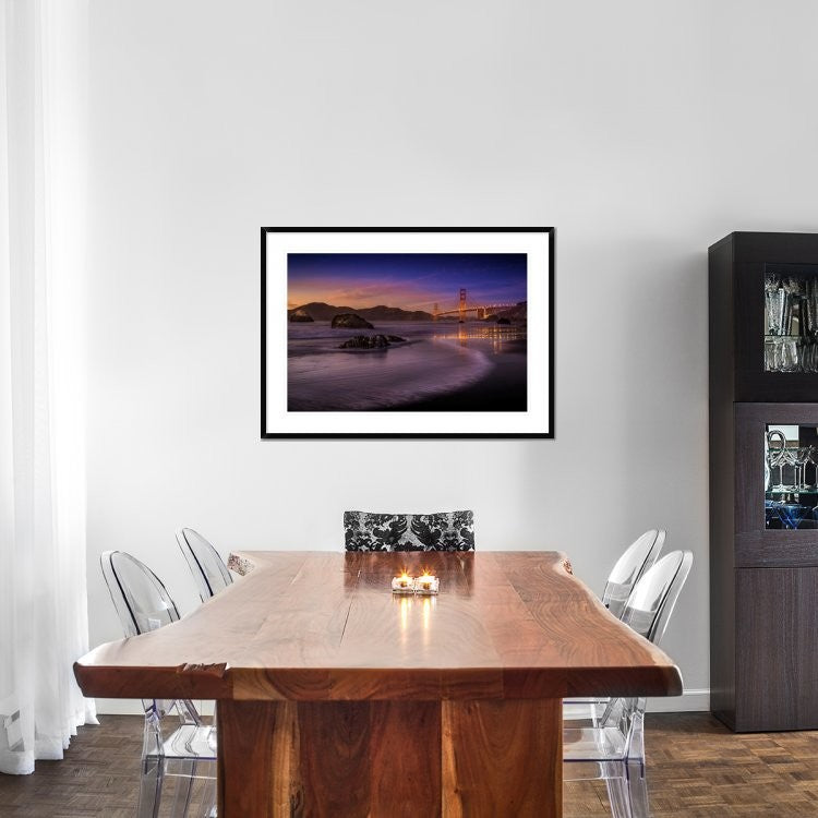 "Golden Gate Bridge Fading Daylight" Framed Digital Print by Mike Leske, 44x32"