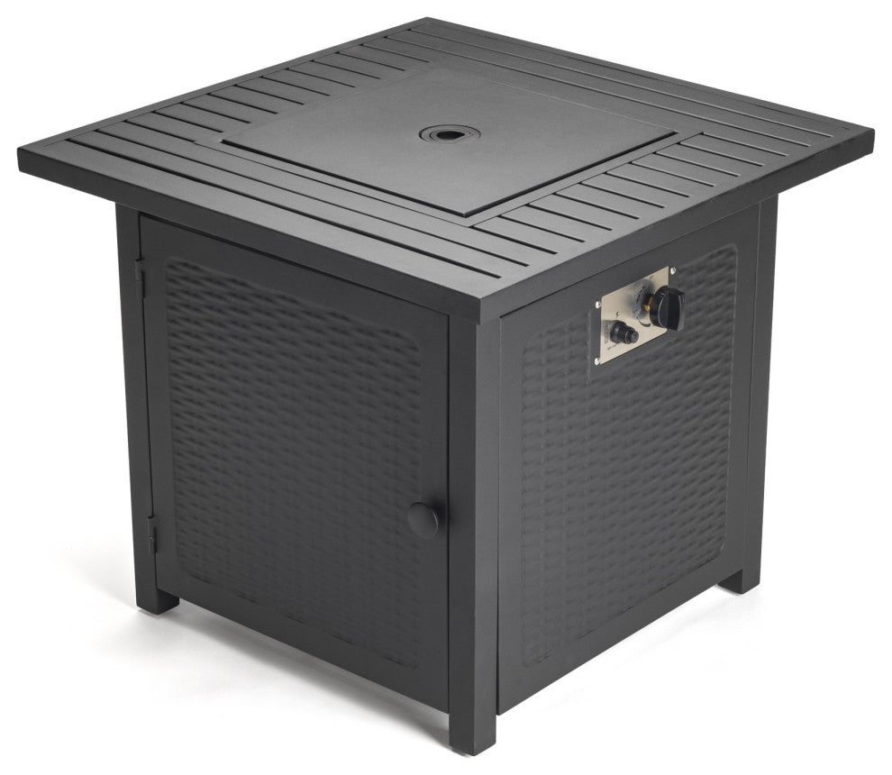 Matte Black Square Propane Fire Pit With Cover