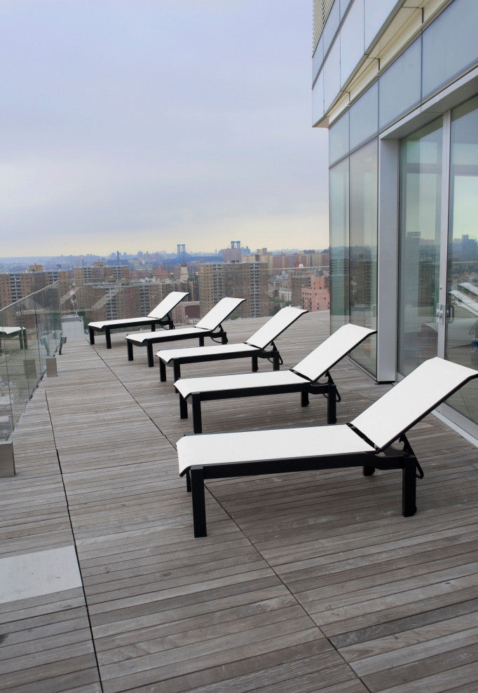 Leeward Sling Stackable Outdoor Chaise Lounge, Deacon/Warm Gray