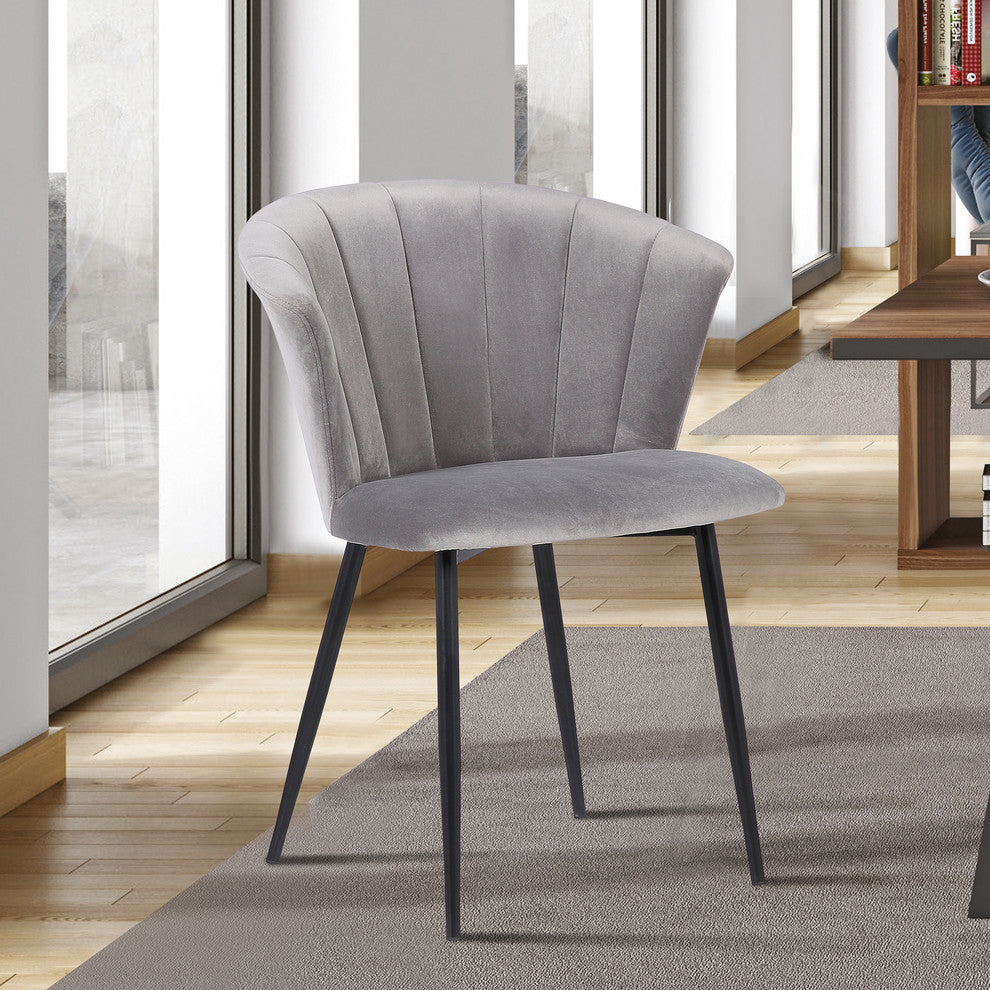 Lala Contemporary Dining Chair, Black Powder Coated and Gray Velvet