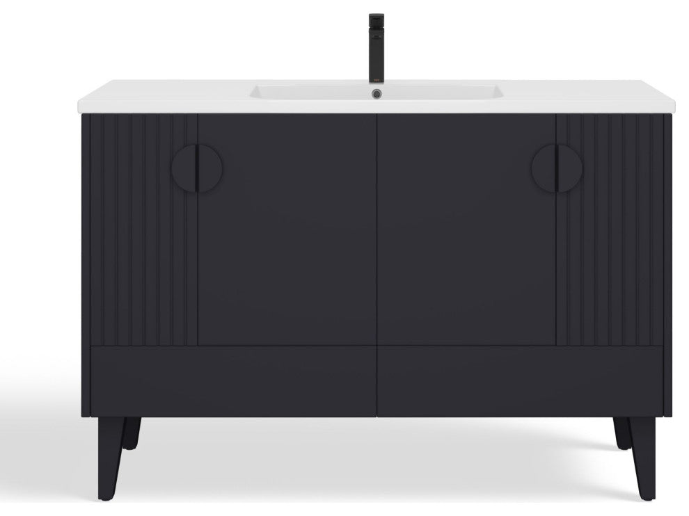 The Avila Bathroom Vanity, Black, 48", Single Sink, Freestanding