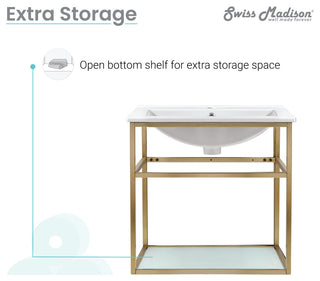 Pierre 24 Single, Metal Frame, Open Shelf, Bathroom Vanity, Gold