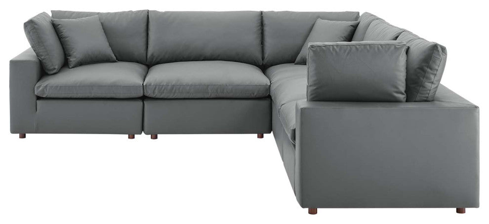 Sectional Sofa Set, Faux Vegan Leather, Gray, Modern, Lounge Hospitality