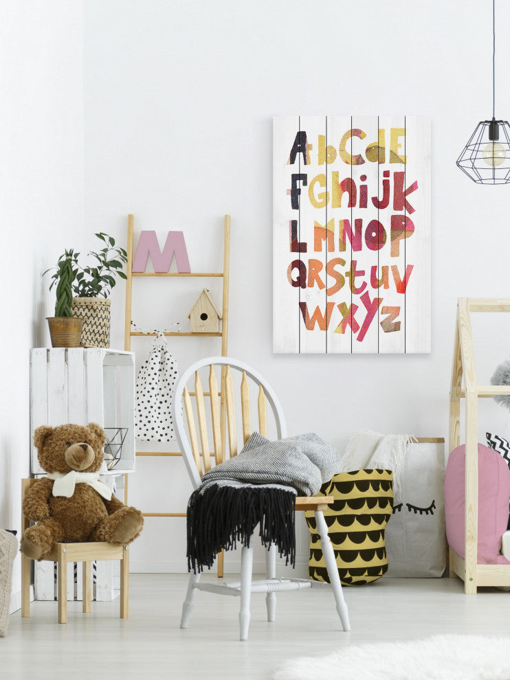 "Multi-Color Alphabet" Painting Print on White Wood, 16x24