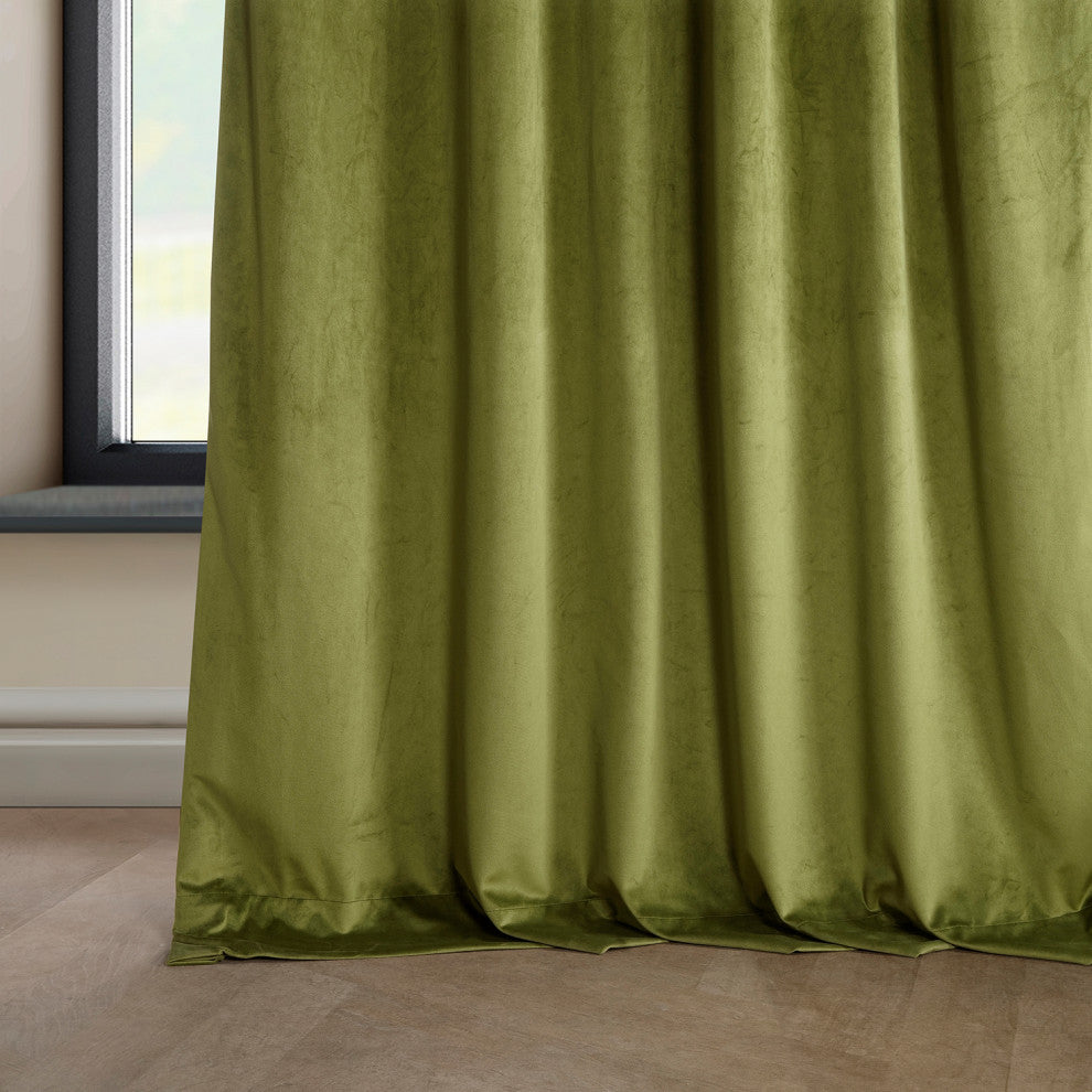 Heritage Plush Velvet Curtain Single Panel, Retro Green, 50"x84"