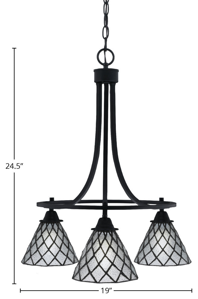 Paramount Downlight 3-Light Chandelier, Matte Black, 7" Diamond Ice Art Glass