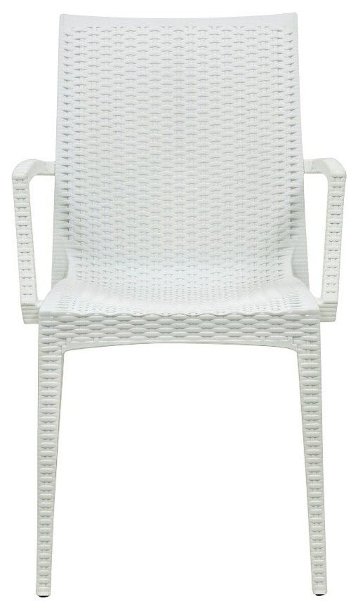 LeisureMod Weave Mace Indoor/Outdoor Dining Armchairs, Set of 2, White