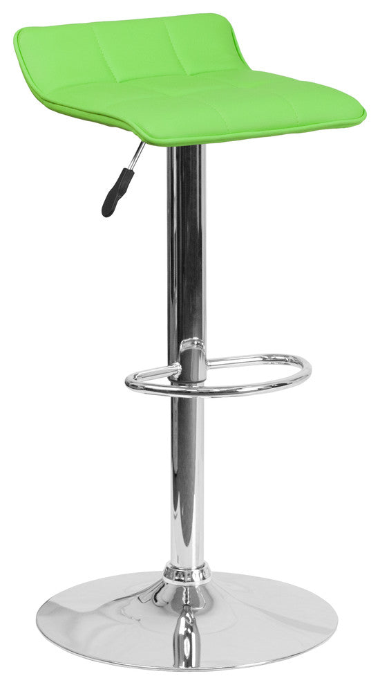 Contemporary Vinyl Adjustable Height Barstool With Chrome Base, Green