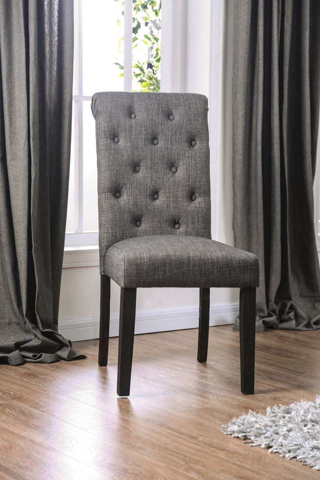 Set of 2 Dining Chairs, Antique Black and Gray