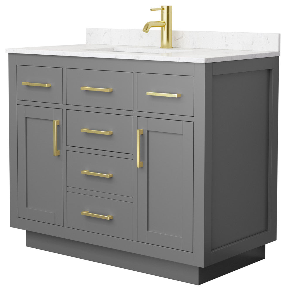 Beckett TK 42" Dark Gray Single Vanity, Cultured Top, Gold Trim