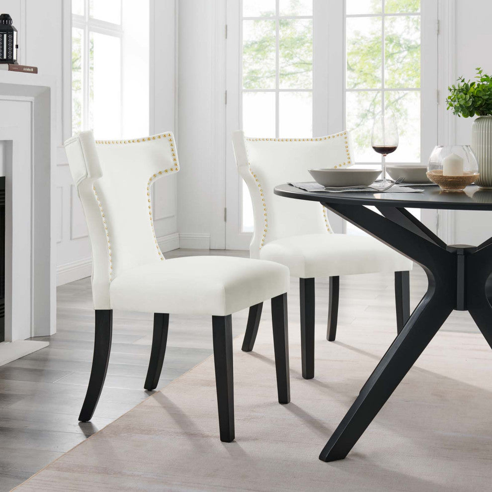 Dining Chair, Nailhead, Set of 2, White, Velvet, Modern, Bistro Hospitality