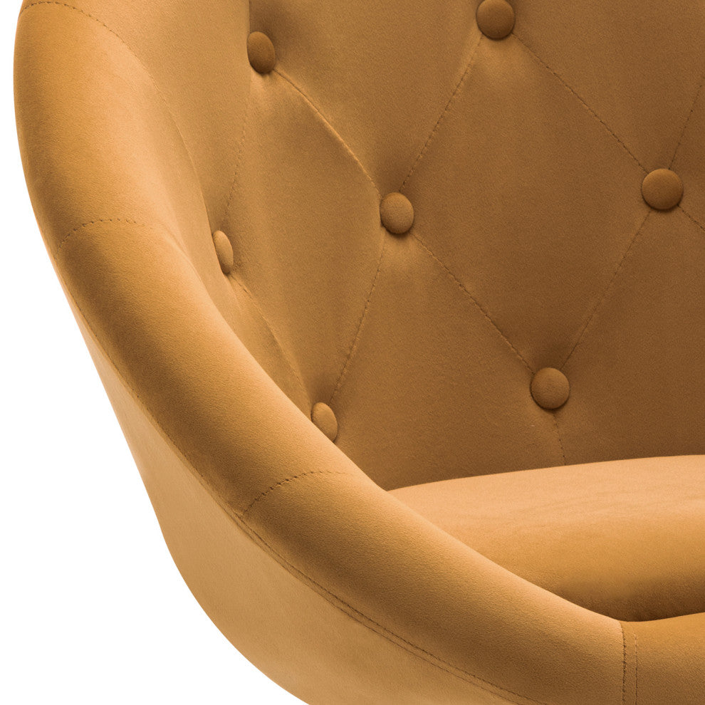 Button Tufted Swivel Velvet Papasan Chair, Earthy Yellow