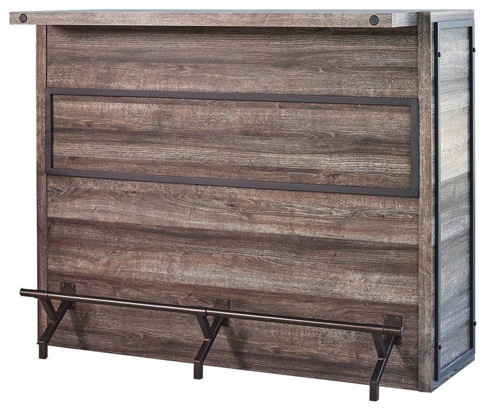 Wood and Metal 5-Shelf Bar Unit, Aged Oak