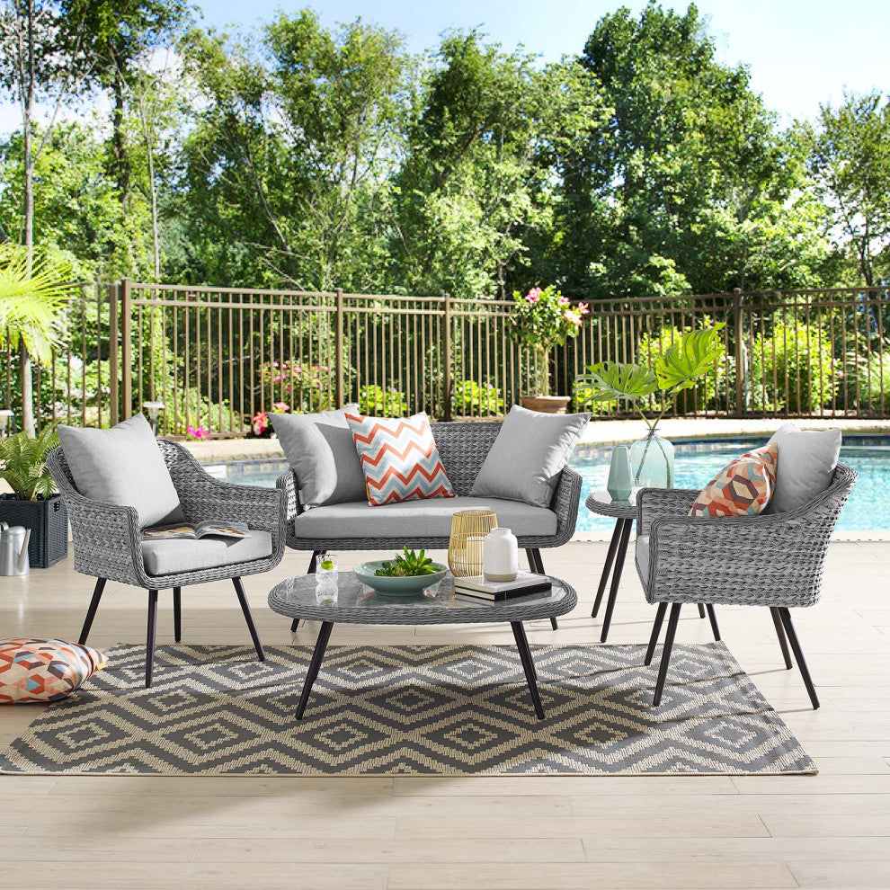 Endeavor 5Pc Outdoor Patio Loveseat Armchair Coffee Table Set EEI3178GRYGRYSET