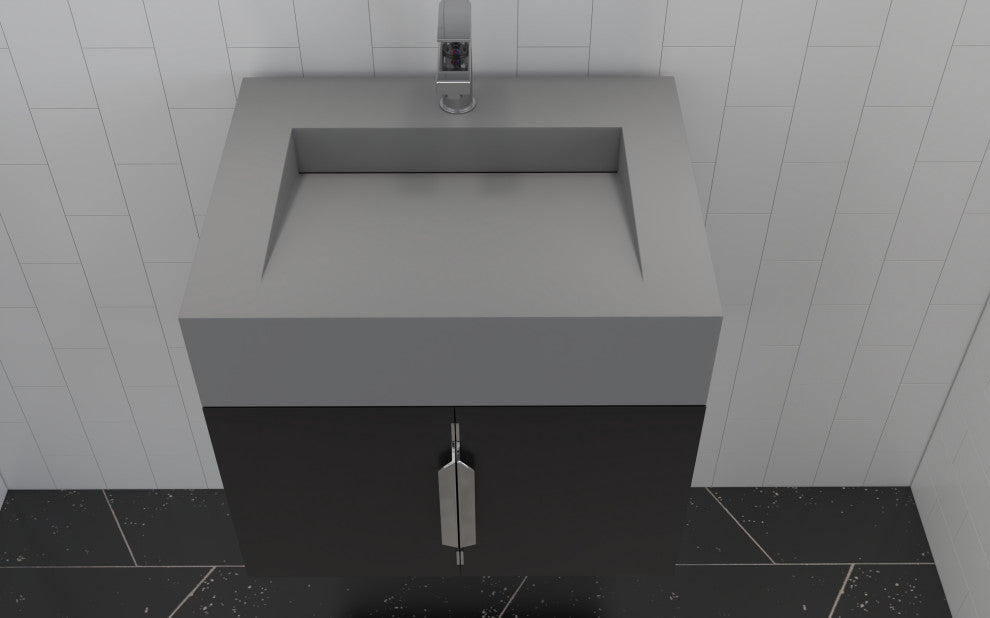 CastelloUSA Nile 24" Wall Mounted Bathroom Vanity Set, Black, Gray Top, Chrome Handles