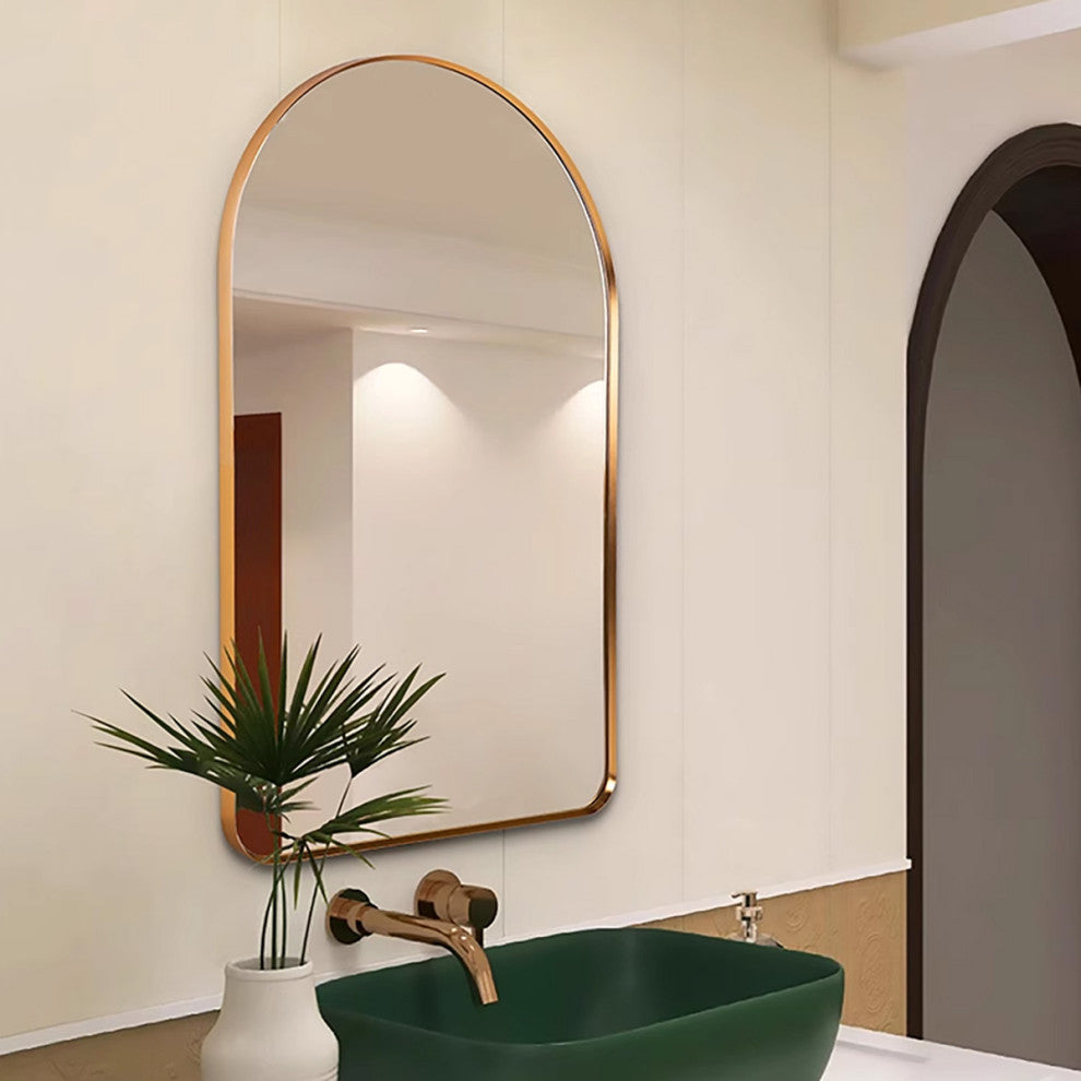 Rita Arch Metal Framed Wall Bathroom Vanity Mirror, Gold, 19.6" X 31.5"