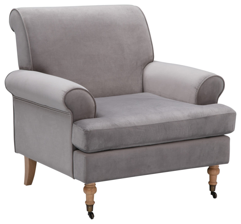 Rustic Manor Donna Accent Chair Saber Back Leg, Velvet, Gray