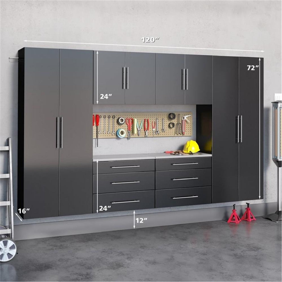Prepac Transitional 6 Piece Engineered Wood Garage Storage Cabinet Set in Black
