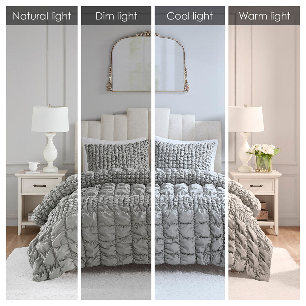 Madison Park Evelyn 3 Piece Stripe Ruched Comforter Set