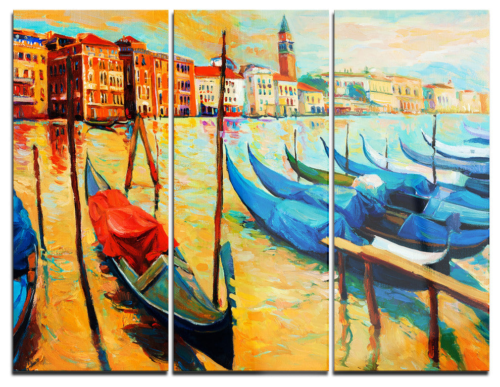 "Colorful Venice" Painting Metal Wall Art, 3 Panels, 36"x28"