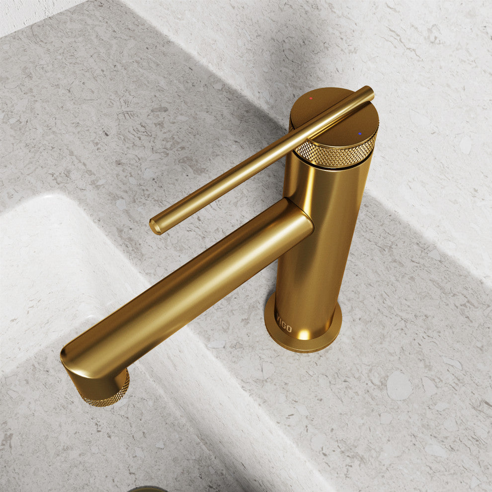 VIGO Sterling 7" H Single Handle Single Hole Bathroom Faucet, Matte Brushed Gold, Without Extras