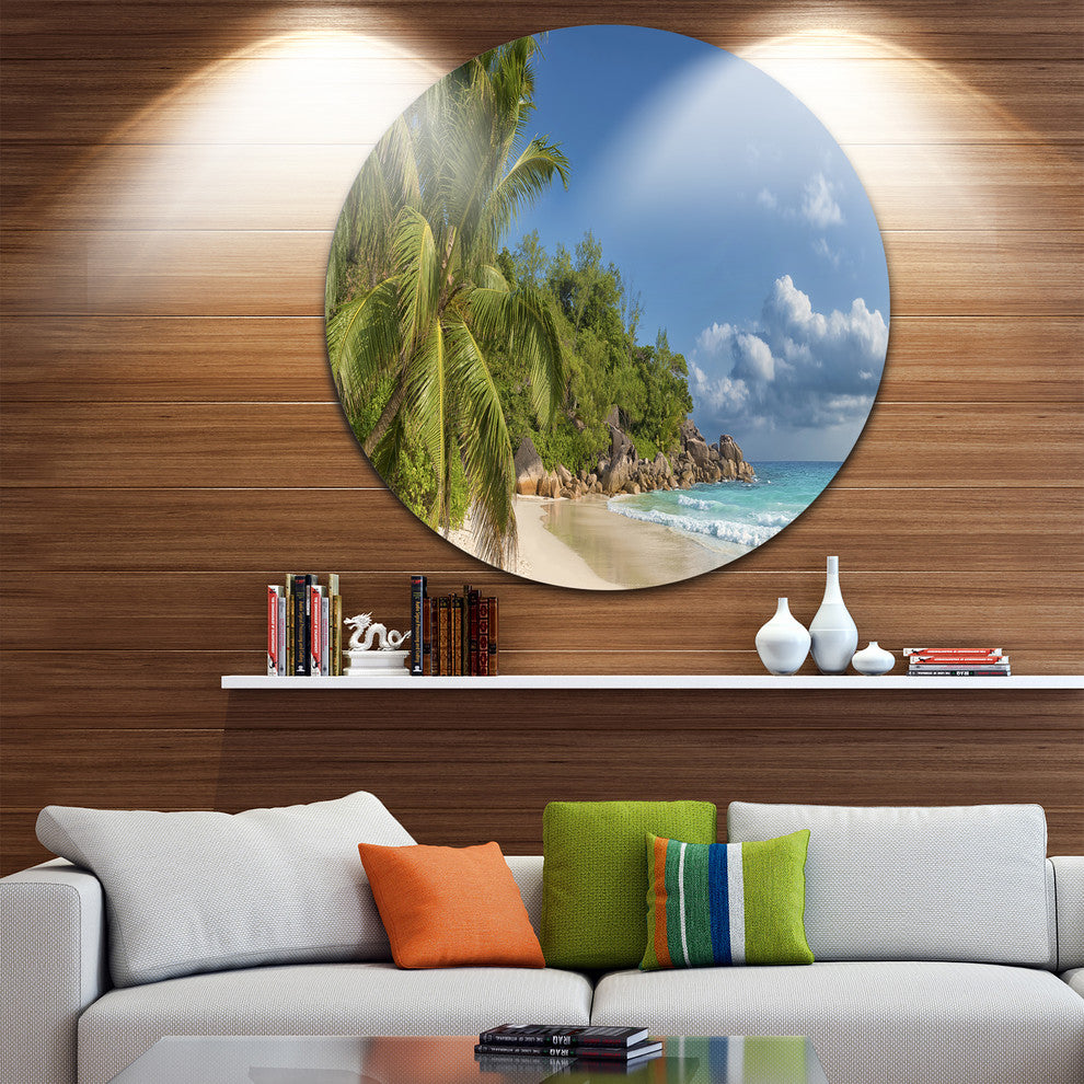 Anse Georgette Beach Dark Blue, Seascape Disc Metal Artwork, 36"