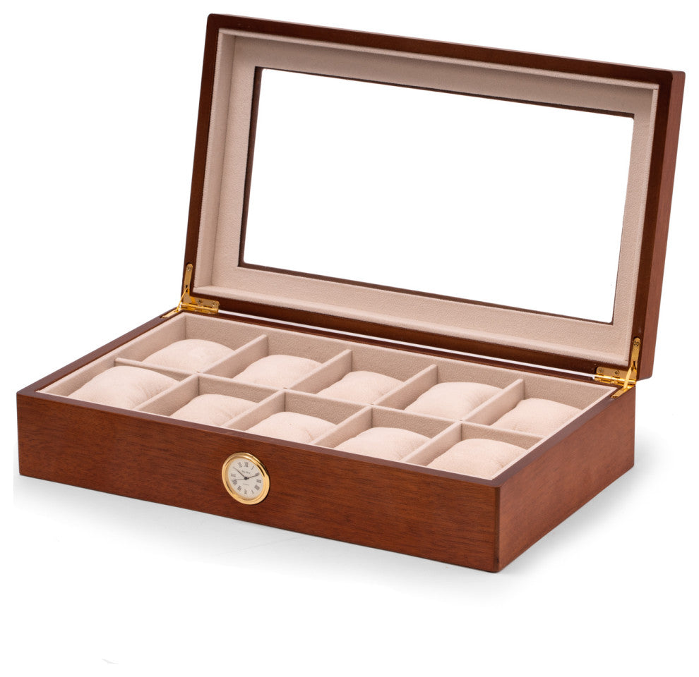 Cherry Wood Ten Watch Box, Quartz Movement Clock