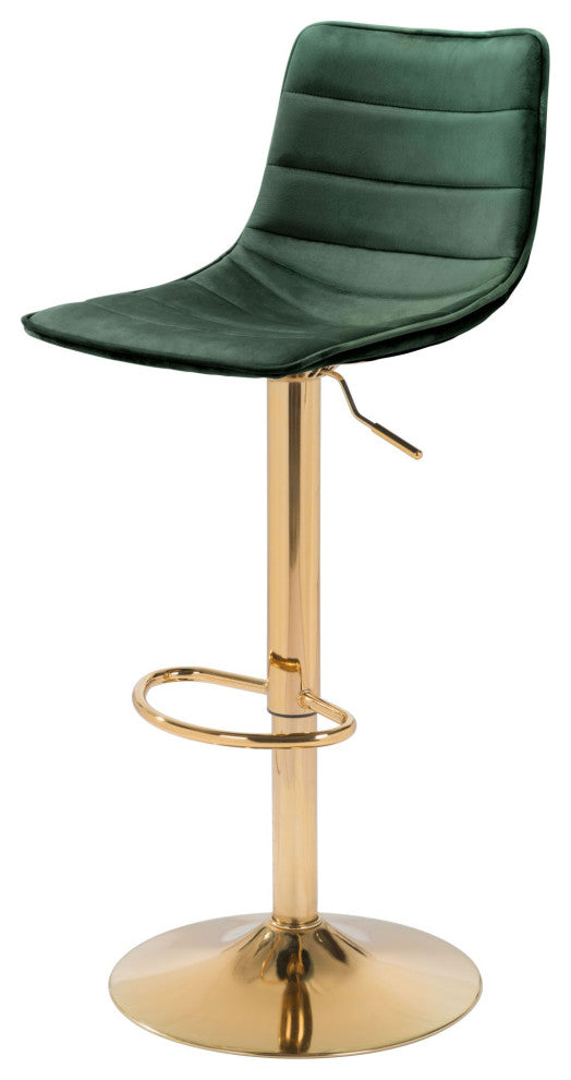 Bar Stool Chair Barstool, Steel Metal, Fabric, Green, Gold, Kitchen Cafe Bistro