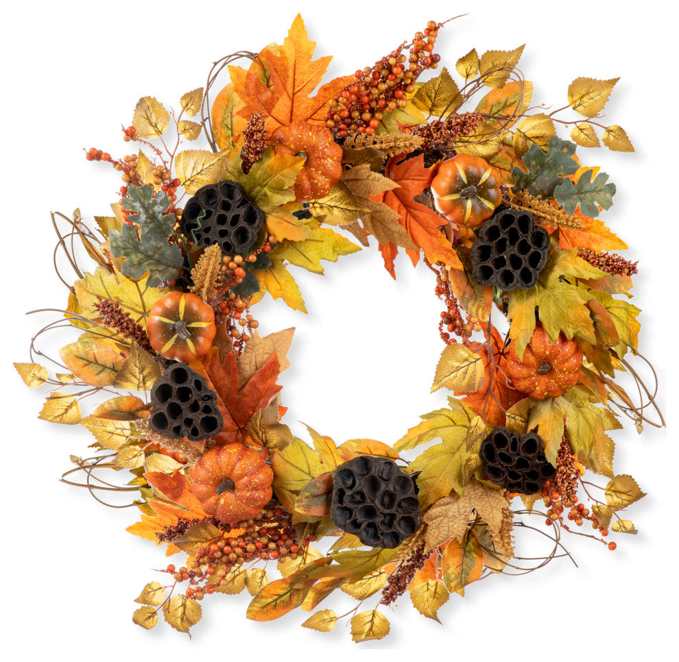 24"D Fall Pumpkin Leaf Floral Wreath