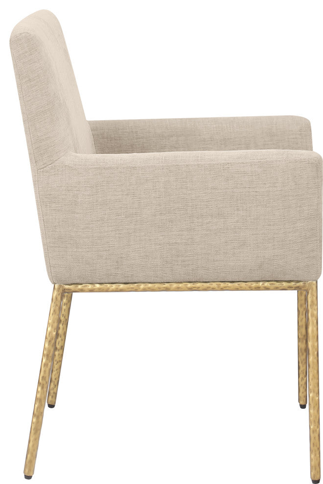 Reeves Upholstered Dining Chair, Beige, Chenille , AC,  Brushed Brass, Set of 2