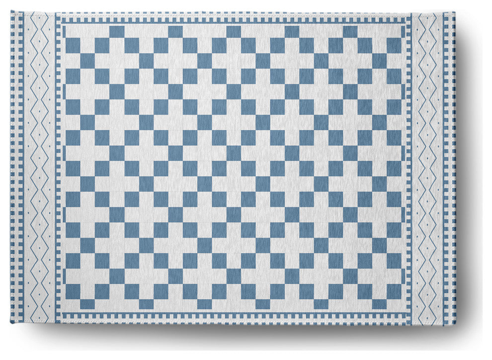 Cross and Squares Rug, Chambray, 5'x7'