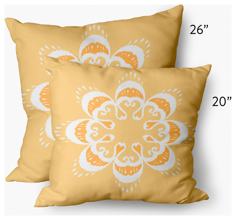 Ikat Mandala Indoor/Outdoor Throw Pillow, Sunshine Yellow, 20x20"