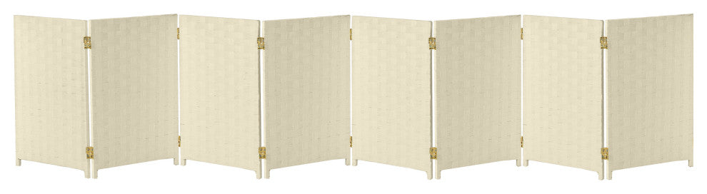 2 ft. Short Woven Fiber Room Divider 6 Panel Cream