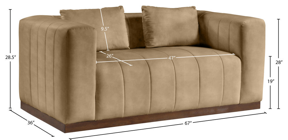 Mallina Upholstered Loveseat, Tan, Vegan Leather