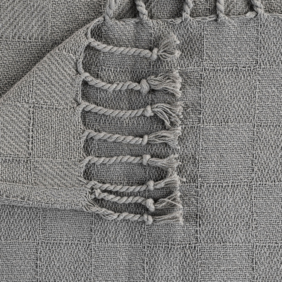 Gray Woven Cotton Solid Color Throw Blanket