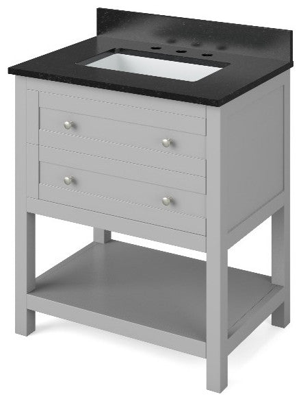Astoria Transitional 30" Grey Vanity, Black Granite Vanity Top